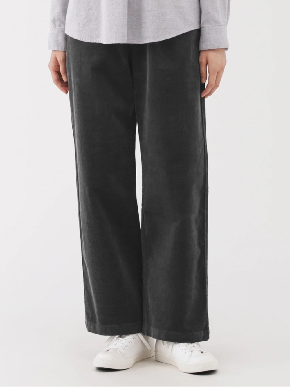 MUJI Easy Straight Stretch Corduroy Pants Dark Grey Size Medium | NWT